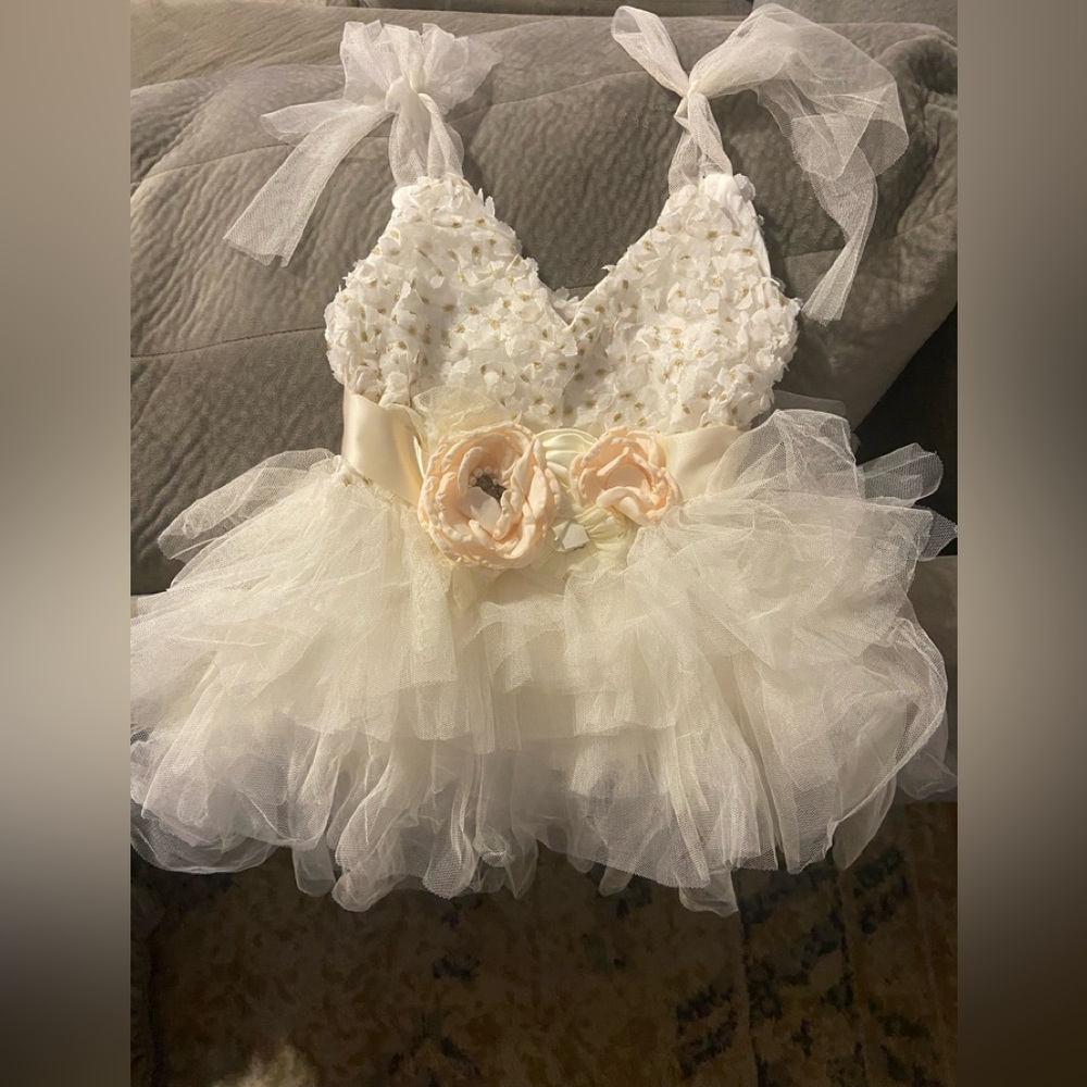 Flower Girl Size 5T Dress New Boutique Floral Sash Soft Tulle Wedding Formal